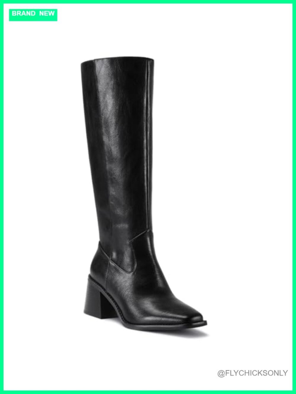 Women's Square Toe Knee High Boots Chunky Block Heel Tall PU